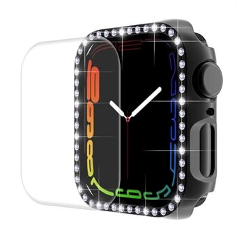 ENKAY HAT PRINCE Electroplating Rhinestone Anti-fall PC Hard Watch Case Cover with Transparent Curved PET Full Screen Protector for Apple Watch Series 7 45mm / Series 8 45mm
