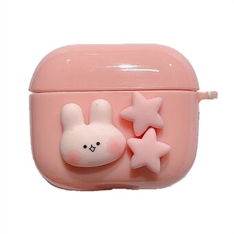 For Apple AirPods 3 Cute Rabbit Stars Soft TPU Earphone Case Protective Cover with Flower Pear Handy Strap