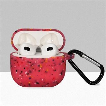 For Apple Airpods 3 Flower Pattern Silicone Case Bluetooth Earbuds Protective Cover with Anti-loss Carabiner