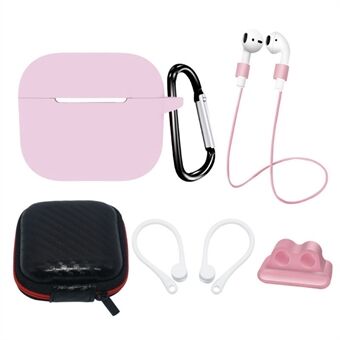 6 i 1 för Apple AirPods 3 Bärbar bärväska Headset Silikonfodral Set med hörsnäckor Hållare / Anti-Lost Halsrem