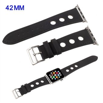 Metal Buckle PU Leather Watch Band for Apple Watch Series 5 4 44mm, Series 5 / 4 44mm / Series 3 2 1 42mm - Black