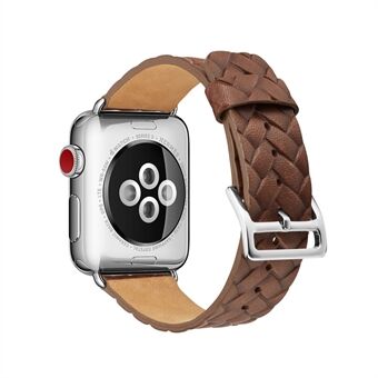 Top Layer Cowhide Leather Imprinted Woven Pattern Watch Strap Replacement for Apple Watch Series 5 4 40mm, Series 3 / 2 / 1 38mm