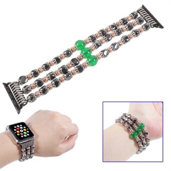 XINCUCO Luxury Hematite Jade Beads Elastic Stretch Watch Strap Bracelet for Apple Watch Series 5 4 40mm / Series 3 / 2 / 1 38mm
