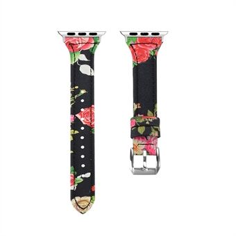 Flower Pattern Genuine Leather Wrist Strap for Apple Watch Series 6 SE 5 4 40mm / Series 3 2 1 38mm