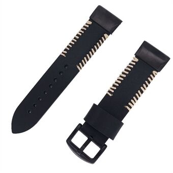 Side Stitches Genuine Leather Watch Strap for Garmin Fenix 5X 26mm - Black