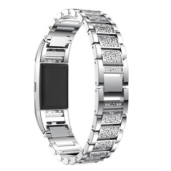 Rhinestone Decor Metal Watch Band Ersättning för Fitbit Charge 2