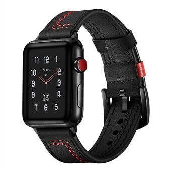 Stitches Genuine Leather Watch Strap Band for Apple Watch 4/5/6/SE 44mm - Apple Watch 1/2/3 42mm - Svart