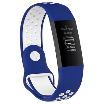 För Fitbit Charge 3 tvåfärgad, andningsbar sport silikonrem, storlek: S (130-180mm)