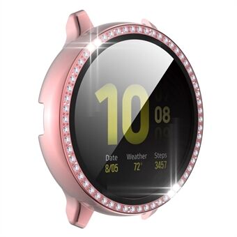 För Samsung Galaxy Watch Active2 40 mm Rhinestone Decor Elektroplettering PC Watch-fodral med skärmskydd i härdat glas