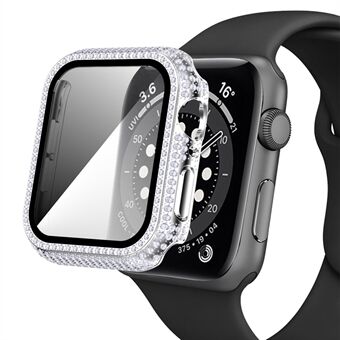 För Apple Watch SE / Series 4/5/6 44 mm Välskyddad anti- Scratch Rhinestone dekorerad PC Watch-fodral med skärmskydd i härdat glas