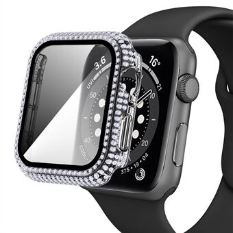 För Apple Watch Series 1/2/3 38 mm Rhinestone-dekorerad PC Smart Watch Skyddsöverdrag med skärmskydd i härdat glas