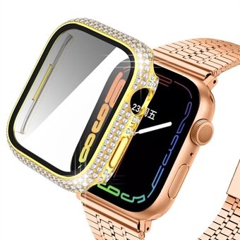 För Apple Watch Series 7 45 mm Fashionabla rhinestone-dekorerade PC-klockfodral med HD-skärmskydd i härdat glas