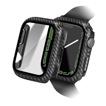 ENKAY HAT Prince För Apple Watch Series 8/7 45 mm hårt PC-fodral med skärmskydd i härdat glas Kolfiberstruktur Helt skyddande skydd