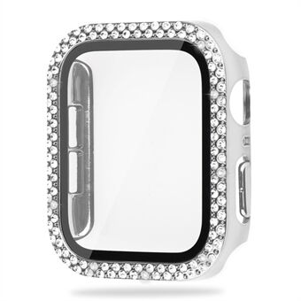 För Apple Watch SE (2022) 40 mm Bling Rhinestone Hard PC-fodral med skärmskydd av härdat glas, integrerat skydd