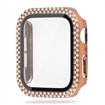 För Apple Watch Series 8 41 mm rhinestone klockfodral med skärmskydd i härdat glas Hård PC övergripande skyddsöverdrag