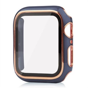 För Apple Watch Series 8 41 mm dubbelfärgad galvanisk klockfodral Hård PC Scratch övergripande skyddskåpa med skärmskydd i härdat glas