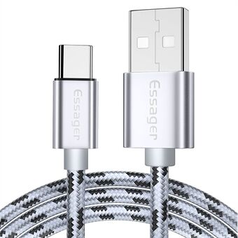 ESSAGER 2M nylonflätad Type-C USB Data Sync Snabbladdarkabel för Samsung Huawei Xiaomi