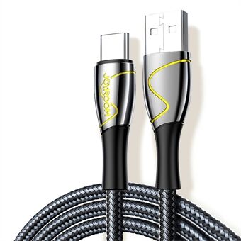 JOYROOM S-2030K6 2m USB-A till Typ-C zinklegering + nylonflätad 3A snabbladdningskabel - svart