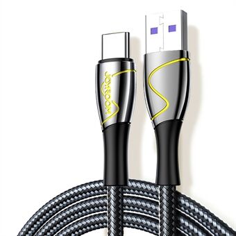 JOYROOM S-1250K6 1,2 m zinklegering USB-A till USB-C Nylonflätad 5A Supersnabbladdning Type-C-kabel - Svart