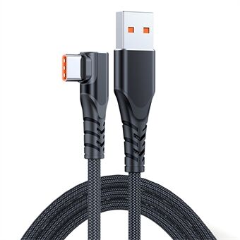2m 6A 66W snabbladdningskabel USB till Type-C rätvinklig flätad datasladd för Huawei Samsung
