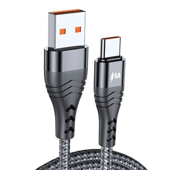 ADC-005 1m 6A 66W USB till Type-C snabbladdning + datasynkroniseringskabel Flätad datasladd för Huawei Samsung