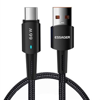 ESSAGER 1m snabbladdningskabel 6A flätad design USB till typ C mobiltelefonkabel 480Mbps dataöverföringssladd
