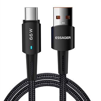 ESSAGER 2m USB C laddarsladd Premium flätad USB A till typ C 6A Laddningskabel för dataöverföring Snabbladdning för smartphones Surfplattor Bärbara datorer