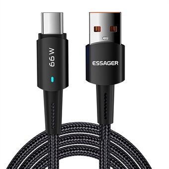 ESSAGER 3M superlång laddningskabel Trasselfri USB till typ C 6A Snabbladdning 480 Mbps överföringsdatasladd