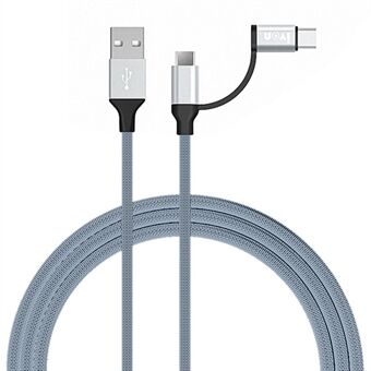 IVON CA52 1m 2,4A laddarkabel USB till Type-C + Micro USB-datakabel