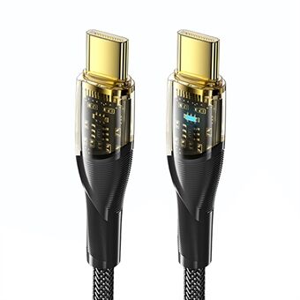 ESSAGER 2m USB-C Laddningskabel 100W Snabbladdning LED-ljus Transparent Type-C 480Mbps Datumöverföring flätad sladd