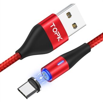 TOPK AM60 Magnetisk USB Type-C Nylon flätad laddarkabel för Samsung Huawei Xiaomi