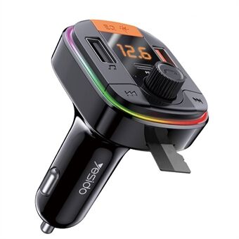 YESIDO Y45 Bluetooth 5.0 Wireless FM Transmitter PD + QC 3.0 Dual USB Car Charger with Colorful Light