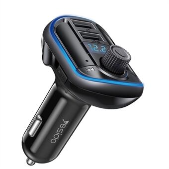 YESIDO Y44 Bluetooth FM Transmitter for Car 2 USB Ports Charger Battery Voltage Detection Audio Adapter