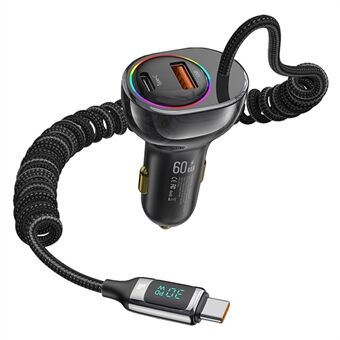USAMS US-CC192 C37 60W Fast Charging Car Charger Type-C + USB Dual Port Phone Charger with PD 30W Type-C Cable - Tarnish