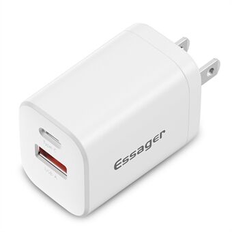 ESSAGER Type-C PD + USB-A QC3.0 30W Dual Ports Fast Charging Wall Charger Phone Charging Adapter