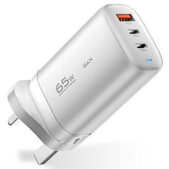 ESSAGER 65W GaN Travel Charging Dock 2 Type-C+1 USB UK Plug Wall Charger [with CE Certificate]