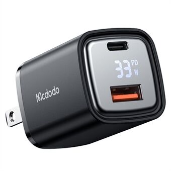MCDODO Graphite Series 33W USB-A + Type-C Digital Display Dual Port Fast Charging Adapter Wall Charger