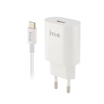 IVON AD39 10W Fast Charging Wall Charger Portable EU Plug Power Adapter with Type C Cable