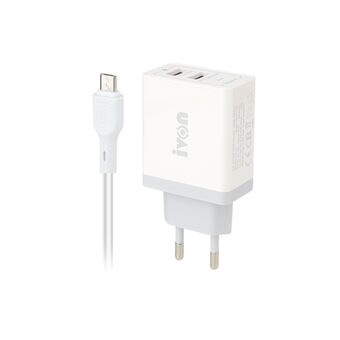 IVON AD26 12W Fast Charging Block 5V 2.4A Dual USB Port Wall Charger EU Plug with Micro USB Cable