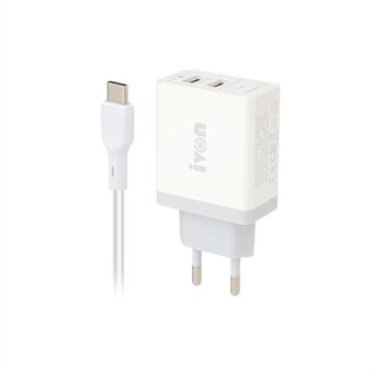 IVON AD26 12W Fast Charging Block 5V 2.4A Dual USB Port Wall Charger EU Plug with Type C Cable