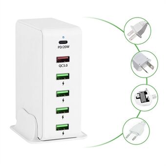Wall Charger 6-in-1 6-Port Charging Multi Port Cube Quick Charger Block with Non-Slip Base