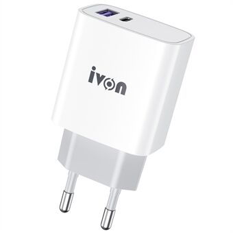 IVON AD52 Portable 18W PD Charger Type-C + USB Dual Ports Power Adapter