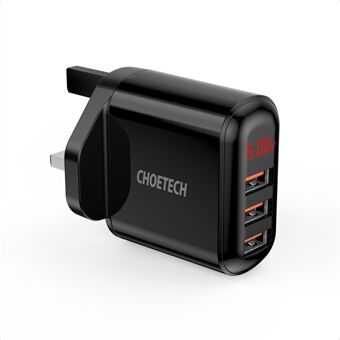 CHOETECH Q5009 5V-3.4A 3 USB-portar Väggladdare Digital Display Telefonladdningsadapter