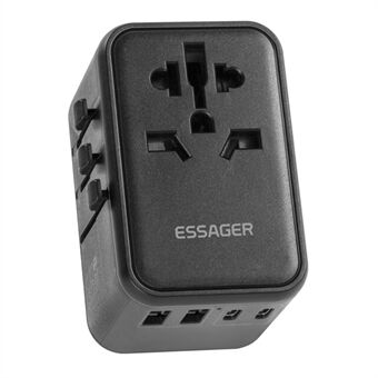 ESSAGER PD 65W GaN Laddare 3 USB-C+2 USB-A+AC-uttag Global reseladdare Adapter Bärbart väggladdarblock