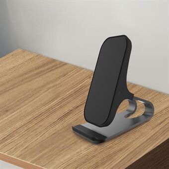 15W Qi trådlös laddare Mobiltelefon Skrivbord Stand för iPhone Samsung - Svart / Svart