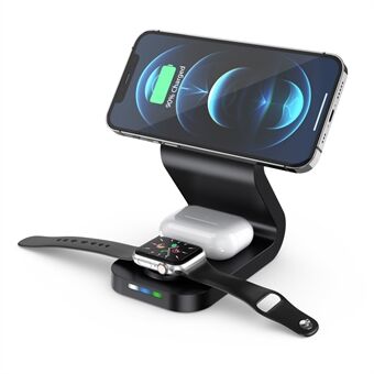 B16 15W 3-in-1 Qi Magnetic Wireless Charger Desktop Fast Charging Stand Dock for iPhone 12 Series/iWatch/AirPods Pro
