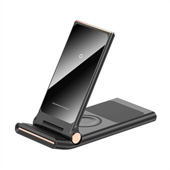 KUULAA 3 in 1 15W Wireless Charger Mirror Adjustable Phone Stand Folding Charging Dock Multi-function Charging Station for iPhone Apple Watch Airpods Pro