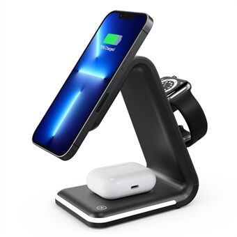 B-17 3-in-1 15W FOD Intelligent Identify Wireless Charger with Smart Security Protection Wireless Charging Desktop Stand for Smartphone/Smart Watch/Earphones