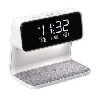 3-i-1 10W mobiltelefonladdare med sänglampa, LCD-väckarklocka för hemmet (EU-kontakt)