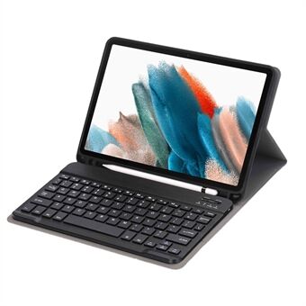 A08B för Samsung Galaxy Tab A8 10.5 (2021) SM-X205 / X200 Pen Slot Design PU Läder+TPU Tablet Stand Fodral med Bluetooth-tangentbord
